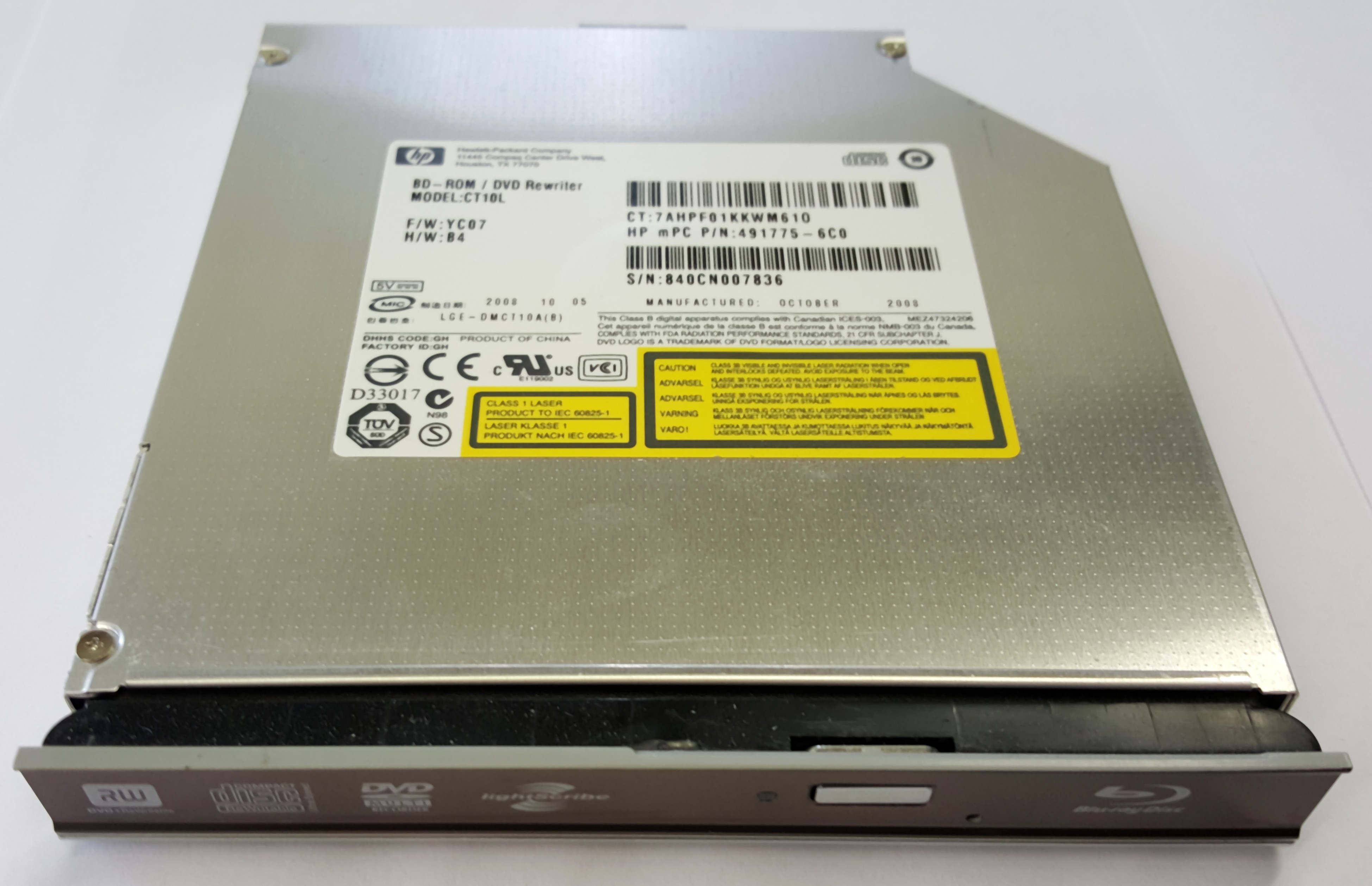 HPPAVILION DV7-1000 DVD±RW BLU-RAY COMBO DRIVE 507667-001 - Click Image to Close