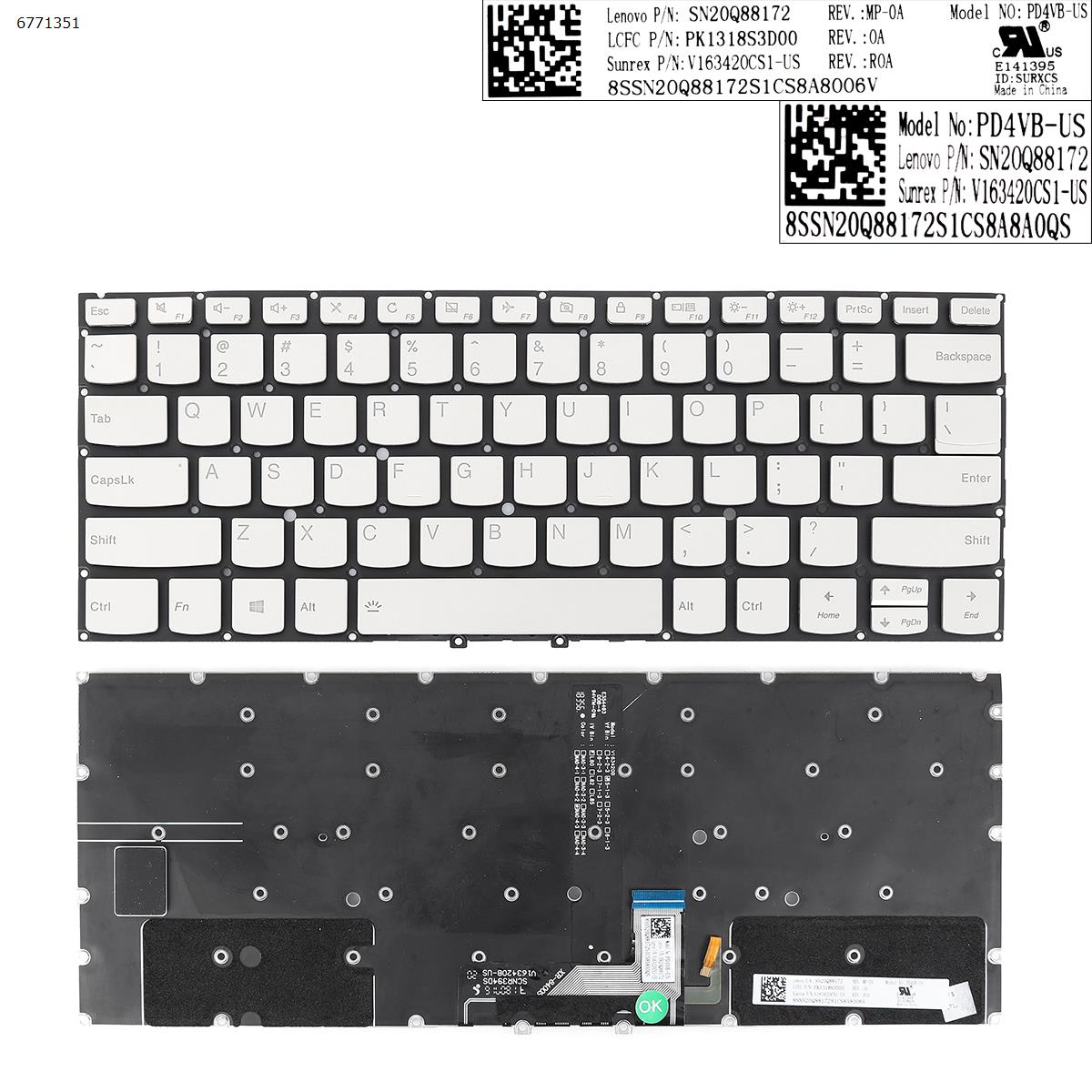 LENOVO YOGA C930-13ISK US KEYBOARD SLIVER/BACKLIT SN20Q88172 - Click Image to Close