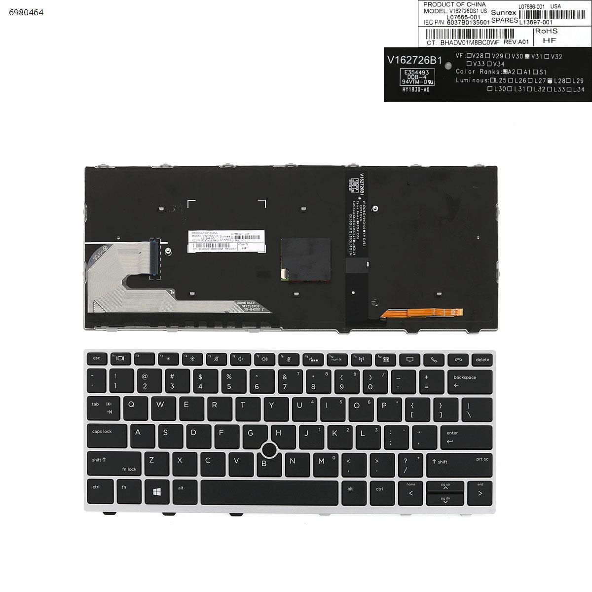 HP ELITEBOOK 735 G5, 830 G5 US BLACK KEYBOARD BACKLIT L15500-001 - Click Image to Close