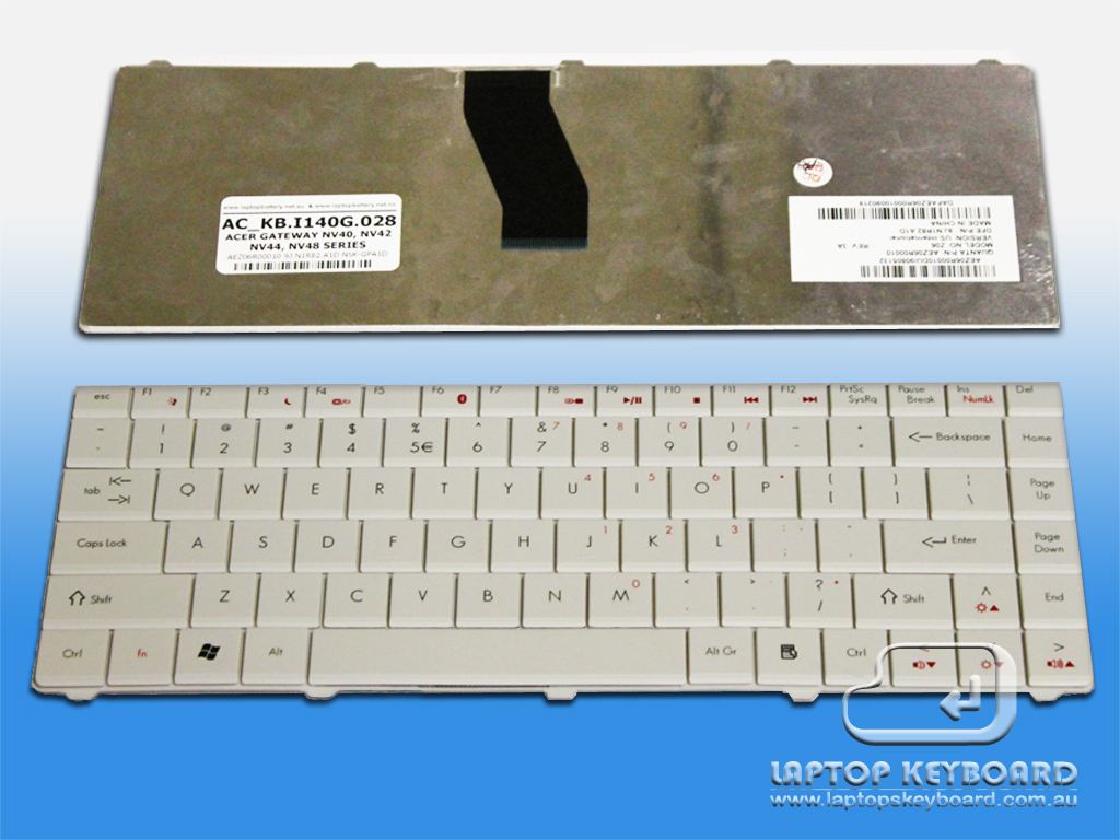 GATEWAY NV40, NV42, NV44, NV48 US WHITE KEYBOARD KB.I140G.028 - Click Image to Close