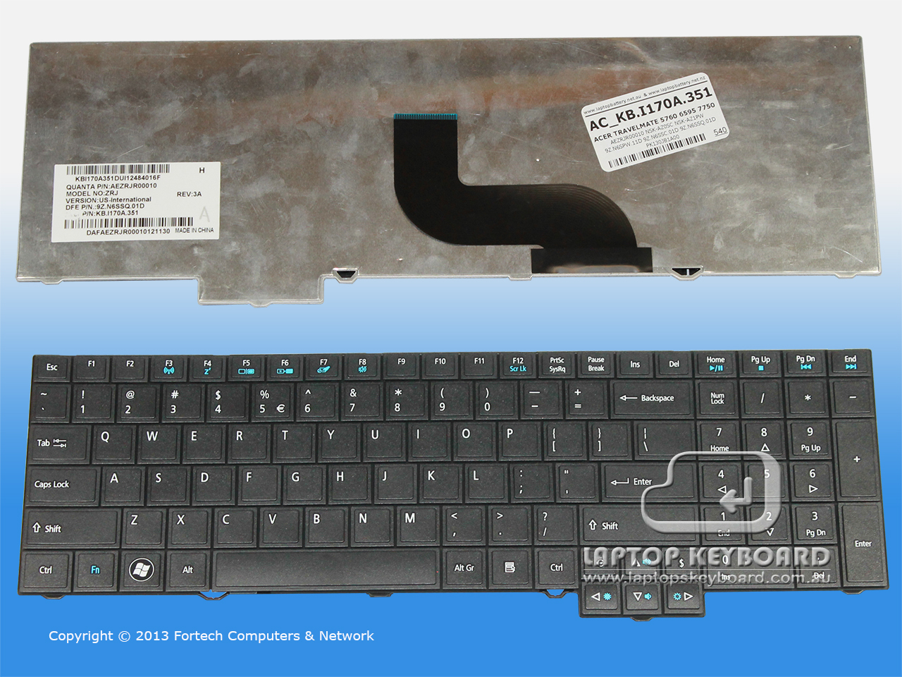 ACER TRAVELMATE 5760 6595 7750 US BLACK KEYBOARD KB.I170A.351 - Click Image to Close