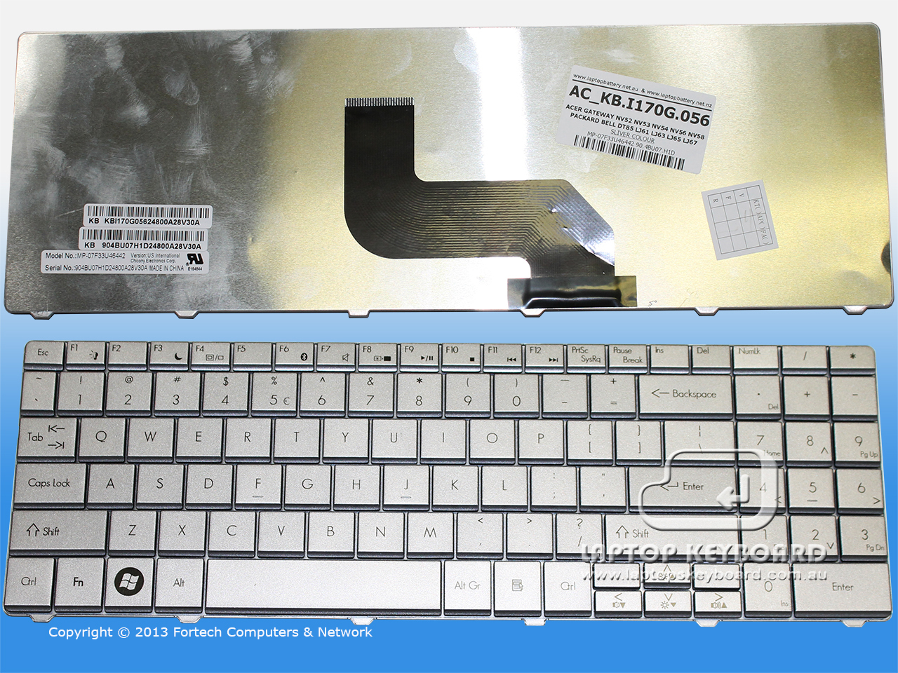 GATEWAY NV52 PACKARD BELL DT85 LJ61 SLIVER KEYBOARD KB.I170G.056 - Click Image to Close