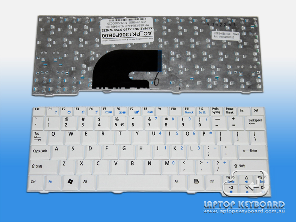 ACER ASPIRE ONE A150 D250 REPLACE WHITE KEYBOARD PK1306F0B00 - Click Image to Close