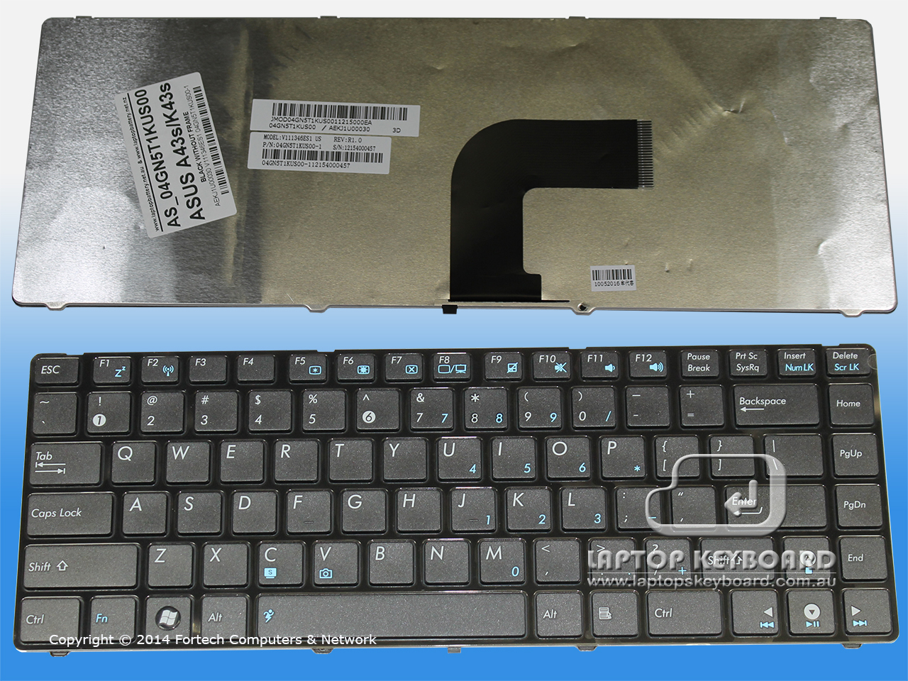 ASUS A43S, K43S US BLACK REPLACEMENT KEYBOARD 04GN5T1KUS00 - Click Image to Close