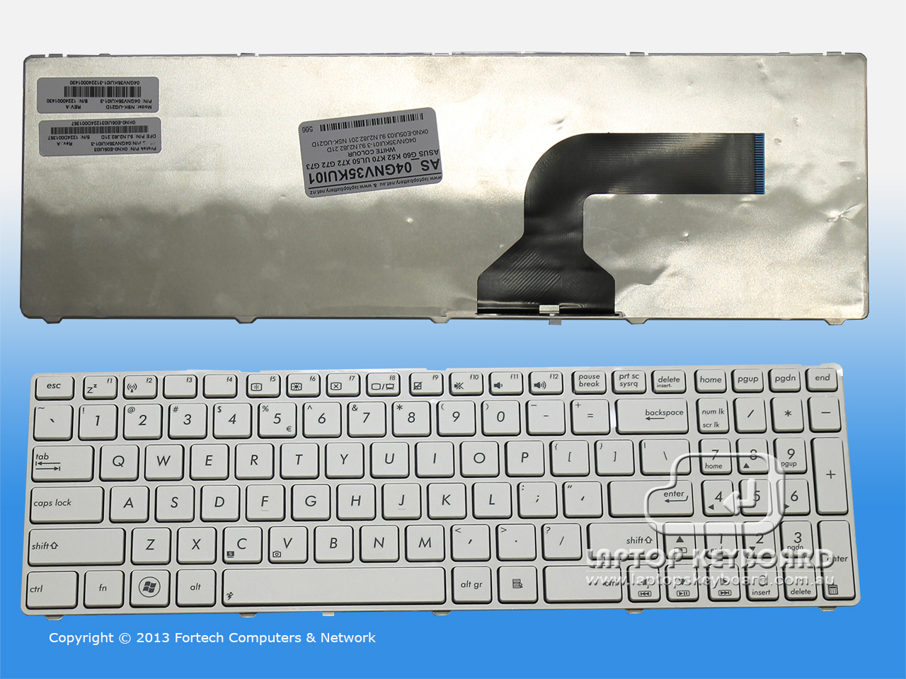 ASUS K52 UL50 G60 G72 G73 X72 US WHITE KEYBOARD 04GNV35KUI01 - Click Image to Close