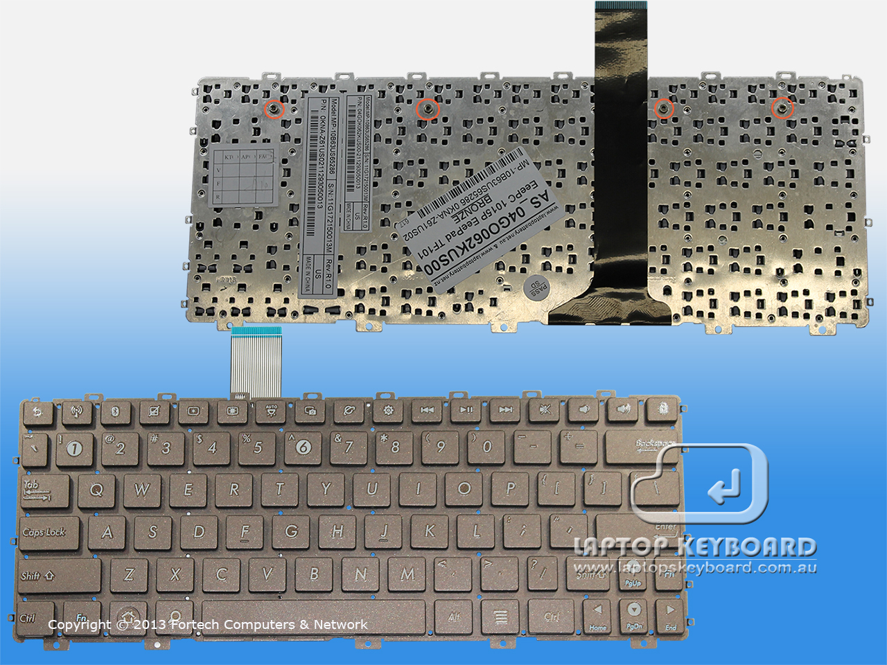 ASUS EEEPC 1015PE 1016P 1018PE US BRONZE KEYBOARD 04GOK062KUS00 - Click Image to Close