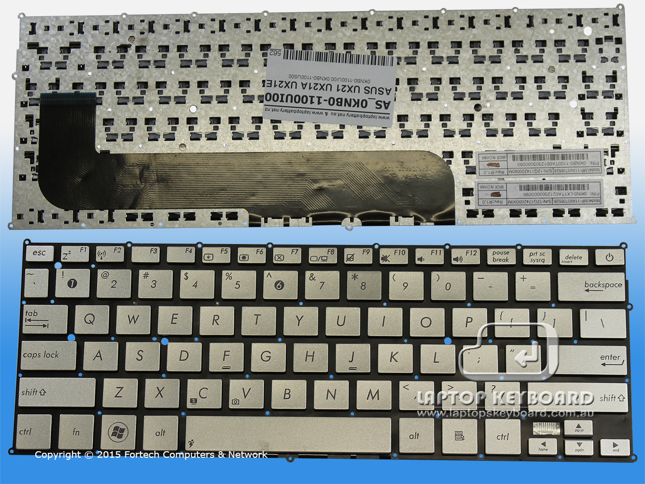 ASUS UX21, UX21E US REPLACE KEYBOARD SLIVER 0KNB0-1100UI00 - Click Image to Close