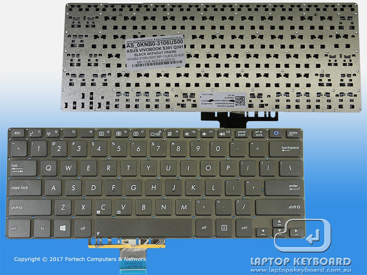 ASUS VIVOBOOK S301/Q301 US BLACK KEYBOARD 0KNB0-3106US00 - Click Image to Close