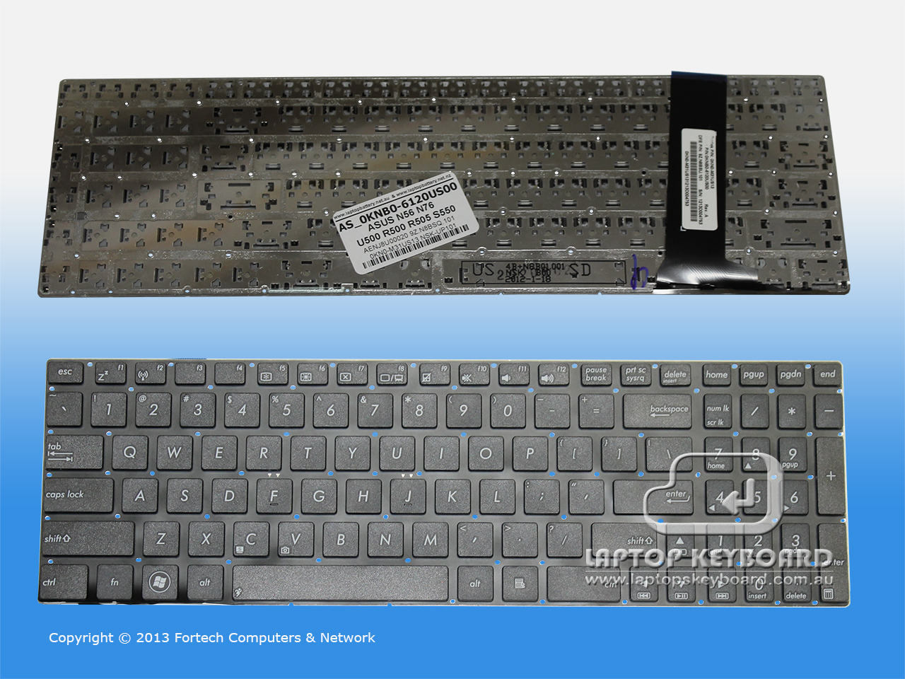 ASUS N56 U500 R505 US BLACK KEYBOARD 0KNB0-6120US00 - Click Image to Close