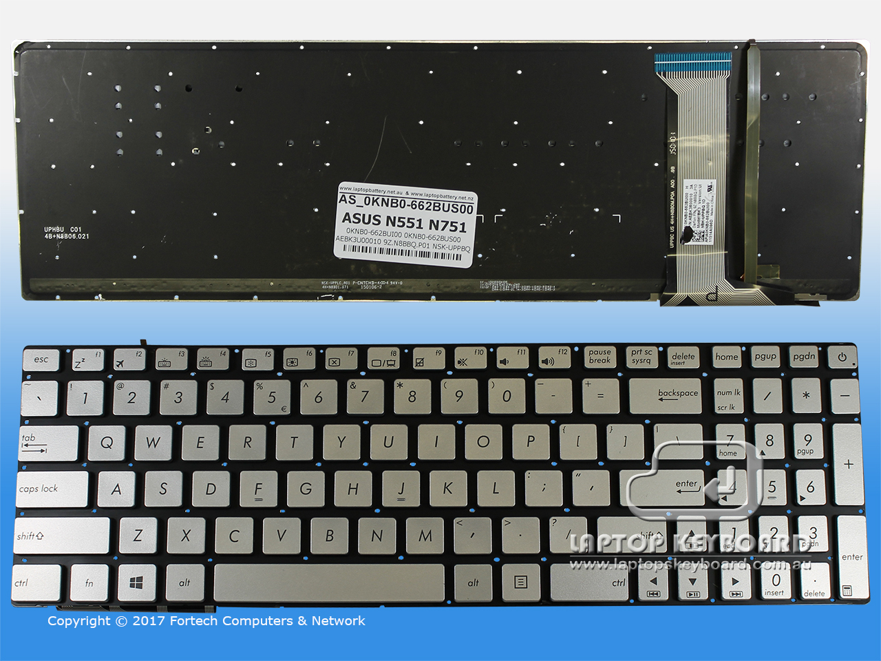 ASUS N551, N751 US SLIVER KEYBOARD 0KNB0-662BUS00 - Click Image to Close