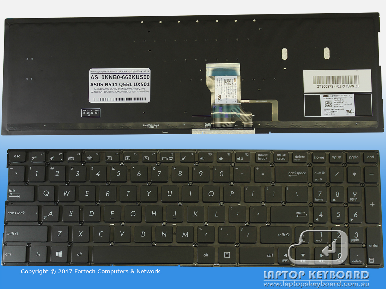 ASUS N541, Q551 BLACK/BACKLIT US REPLACE KEYBOARD 0KNB0-662KUS00 - Click Image to Close