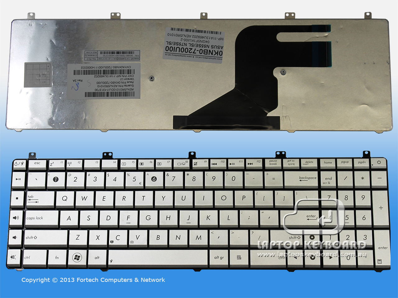 ASUS N55 N57 N75 US SLIVER KEYBOARD 0KNB0-7200UI00 - Click Image to Close