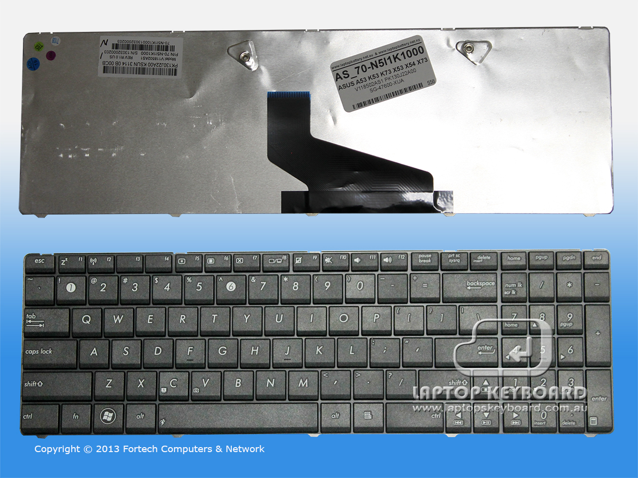 ASUS A53T, N53, K53TA US BLACK REPLACEMENT KEYBOARD 70-N5I1K1000 - Click Image to Close