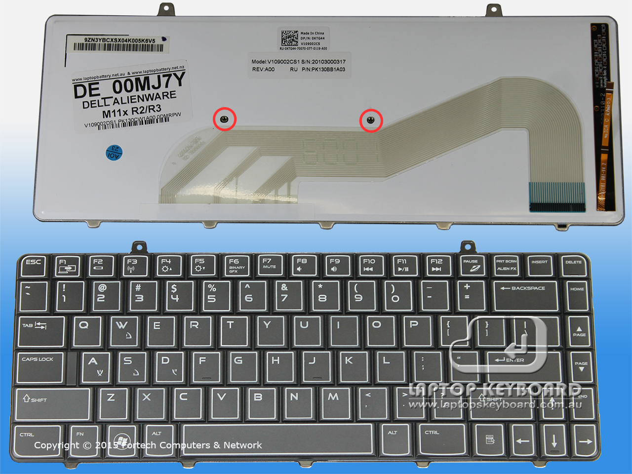 DELL ALIENWARE M11X R2 R3 US KEYBOARD BACKLIT 00MJ7Y - Click Image to Close
