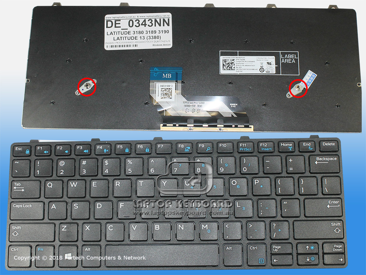 DELL LATITUDE 3180, 3189, 3380 US REPLACE BLACK KEYBOARD 0343NN - Click Image to Close