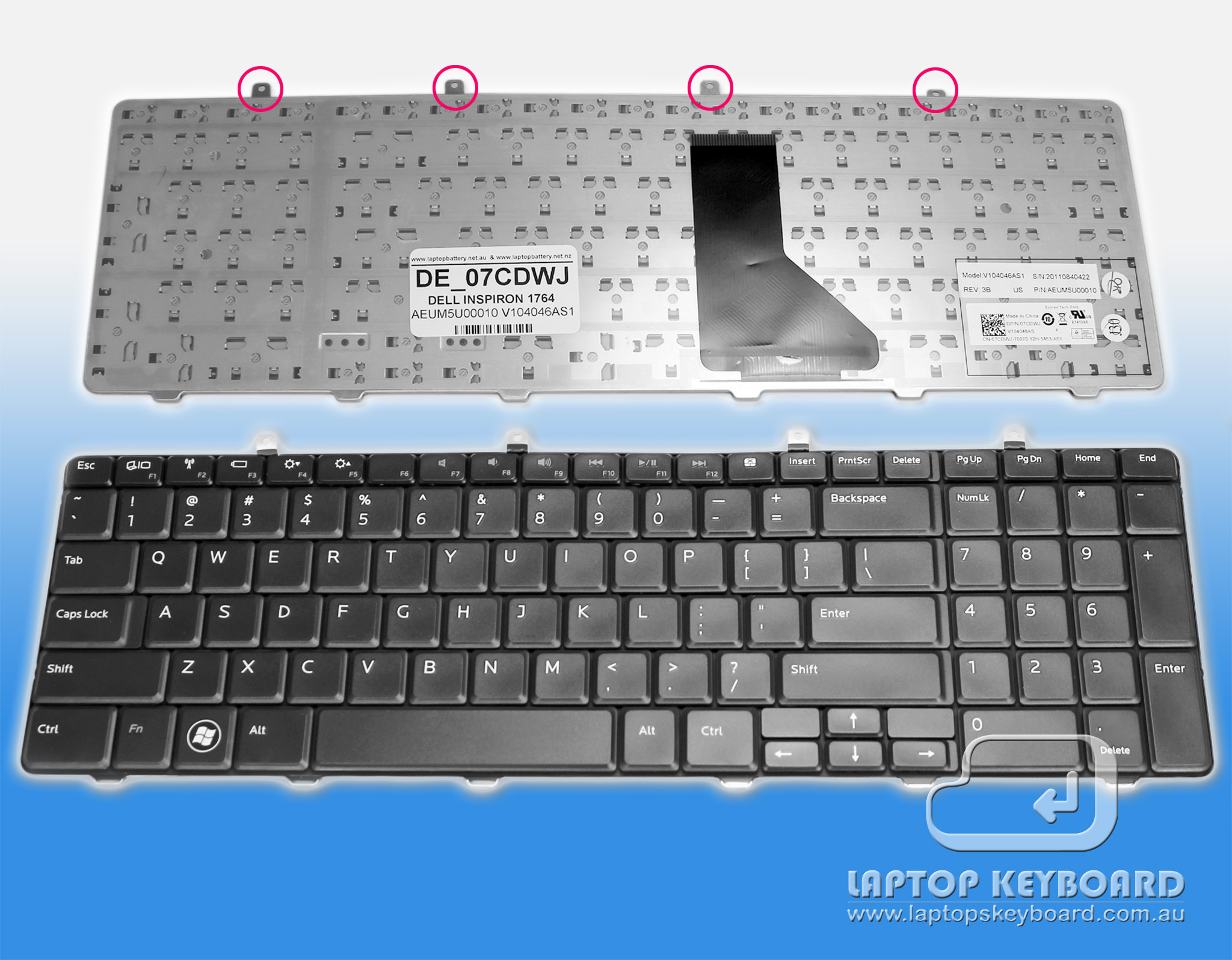 DELL INSPIRON 1764 US REPLACE BLACK KEYBOARD 07CDWJ - Click Image to Close