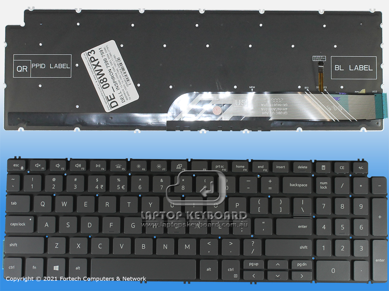 DELL INSPIRON 7590 7591 US REPLACE KEYBOARD BLACK/BACKLIT 08WXP3 - Click Image to Close