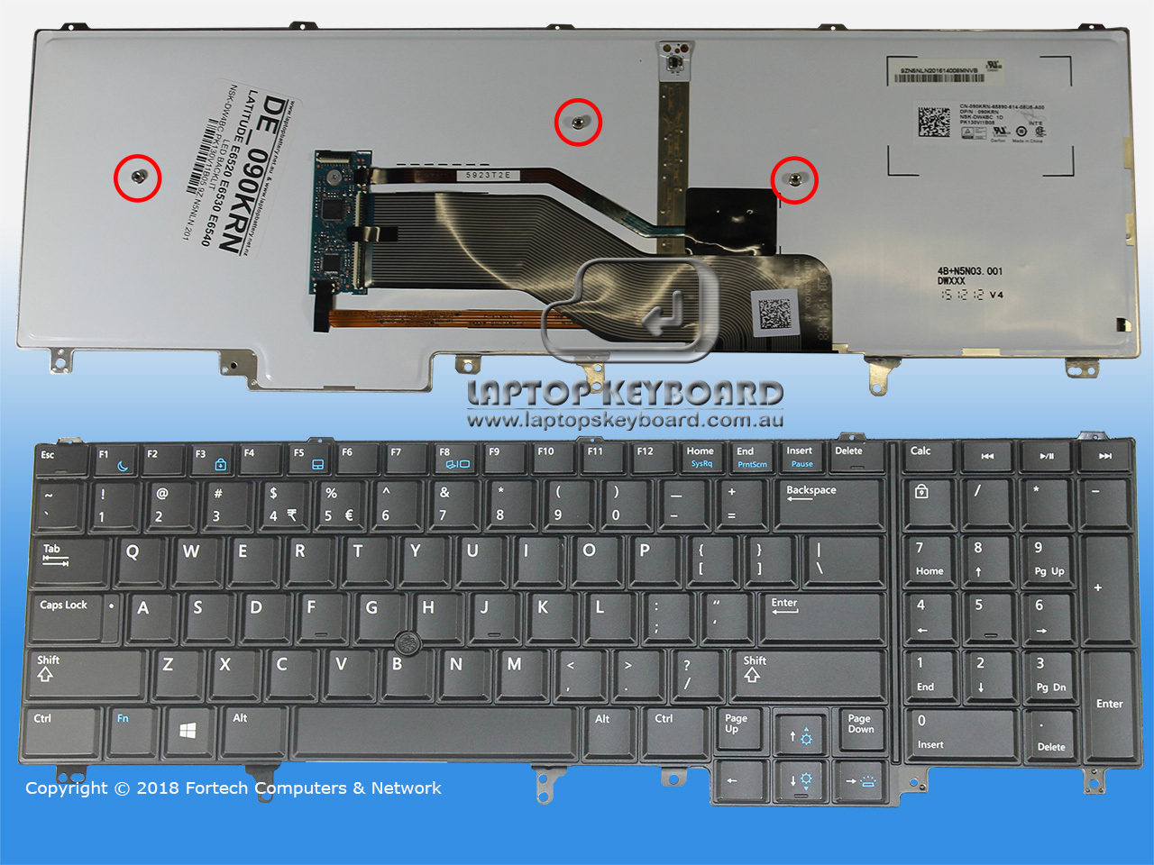 DELL LATITUDE E6520 US REPLACE BLACK BACKLIT KEYBOARD 090KRN - Click Image to Close