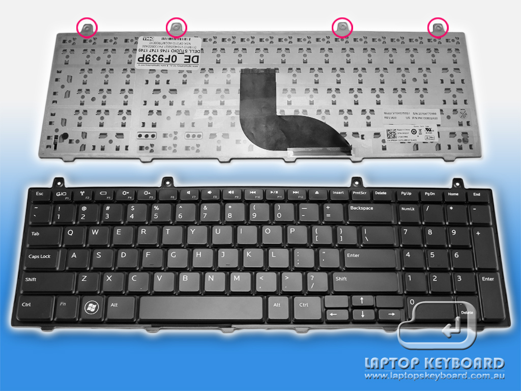 DELL STUDIO 17 1745, 1747, 1749 US REPLACE KEYBOARD 0F939P - Click Image to Close