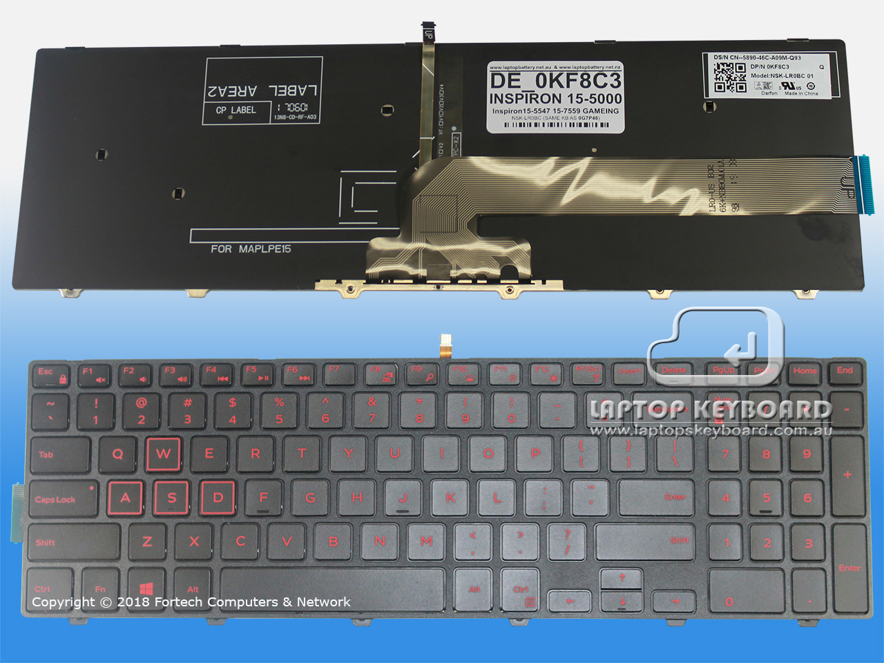 DELL INSPIRON 15-7000 (7559) US BLACK/RED GAMIN KEYBOARD 0KF8C3 - Click Image to Close