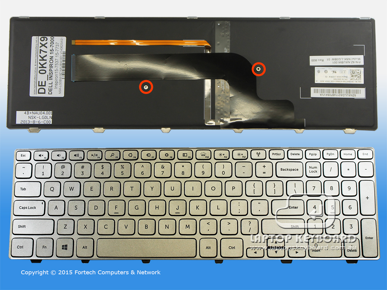 DELL INSPIRON 15-7000 (7537, 7737) US SLIVER KEYBOARD 0KK7X9 - Click Image to Close