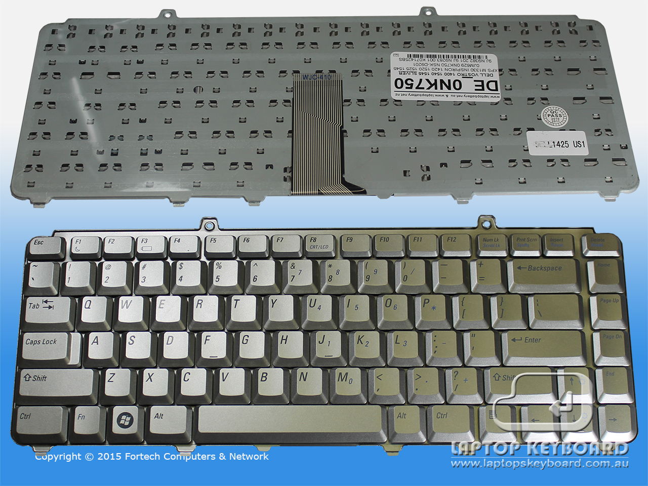 DELL VOSTRO 1540, 1545 INSPIRON 1520 US SLIVER KEYBOARD 0NK750 - Click Image to Close