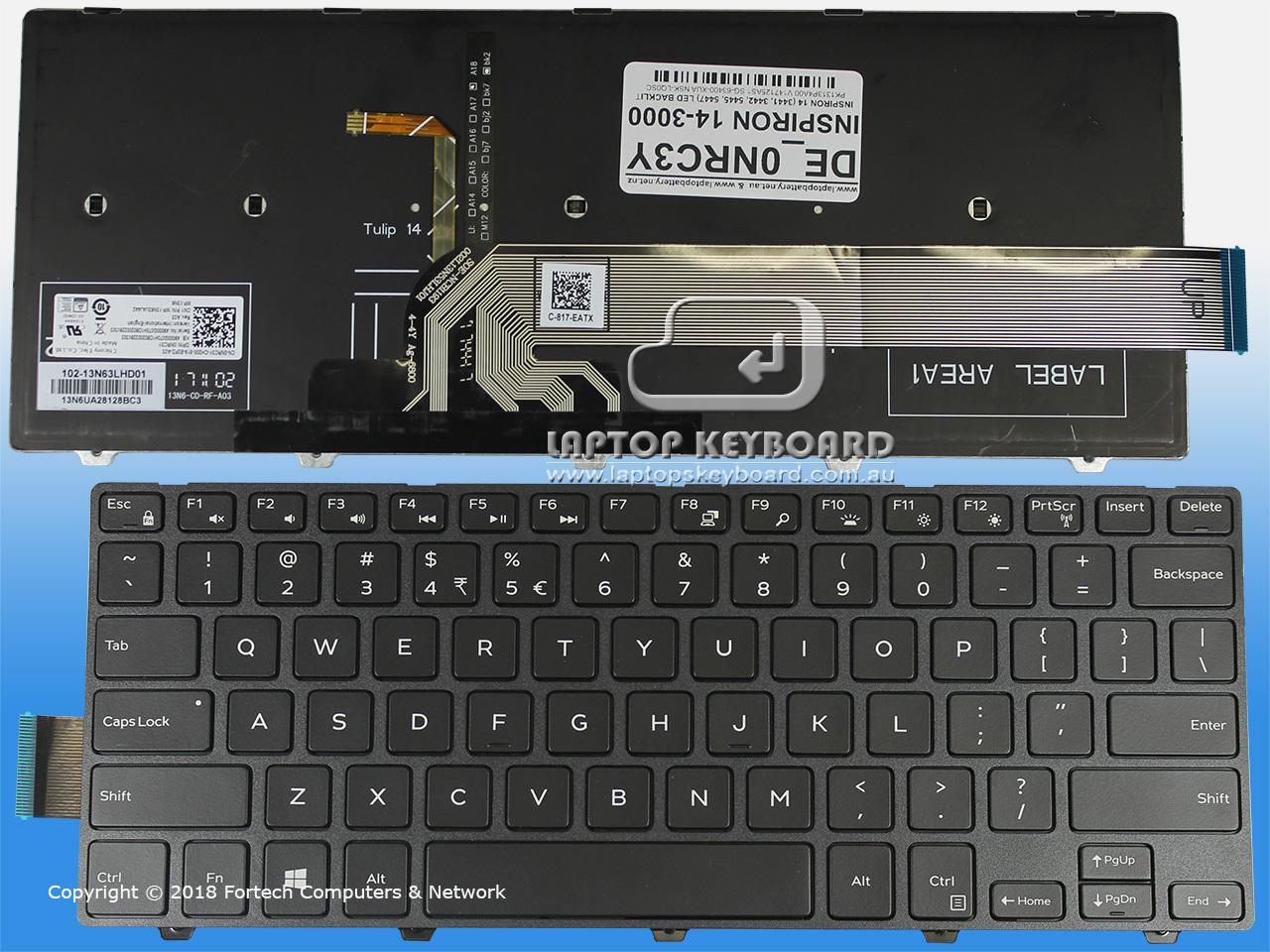 DELL INSPIRON 14-3000 (3441, 3442) US BLACK KEYBOARD BACKLIT 0NRC3Y - Click Image to Close