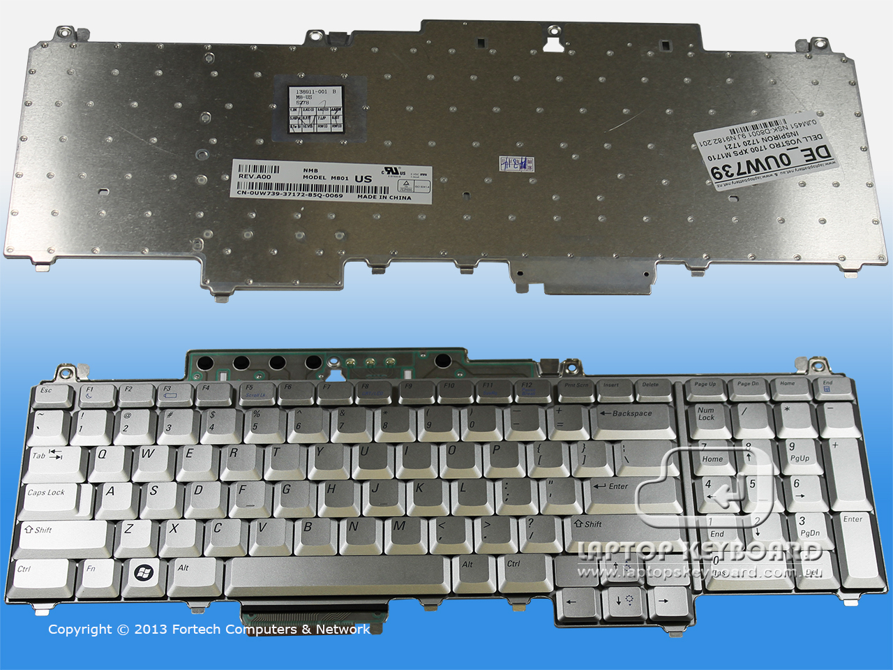 DELL VOSTRO 1700 INSPIRON 1720 1721 US KEYBOARD SLIVER 0UW739 - Click Image to Close