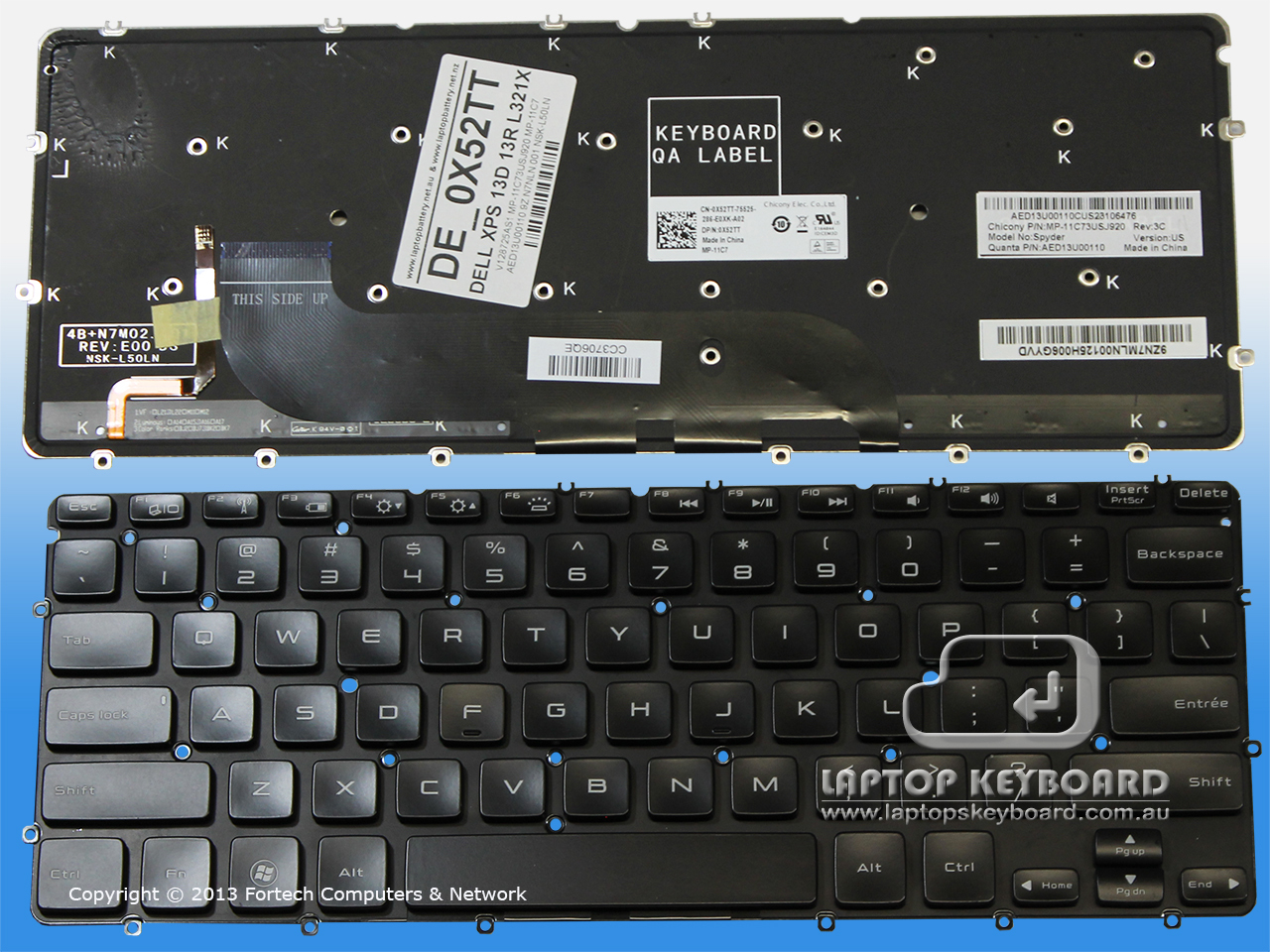 DELL XPS 13R L321X US BLACK KEYBOARD LED-BACKLIT 0X52TT - Click Image to Close