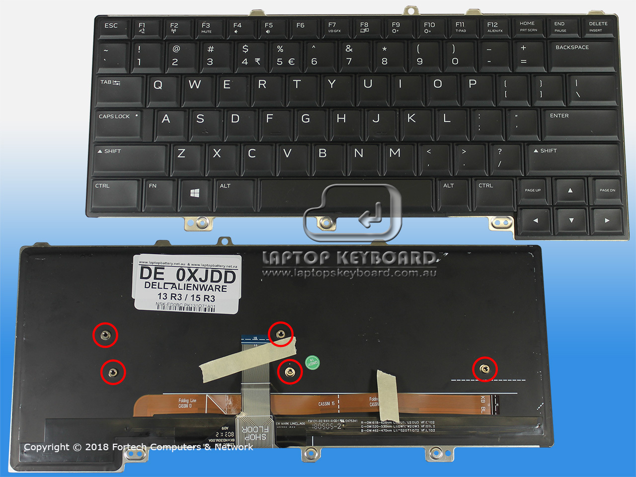 DELL ALIENWARE 13 R3, 15 R3 US KEYBOARD BACKLIT 0XJYDD - Click Image to Close