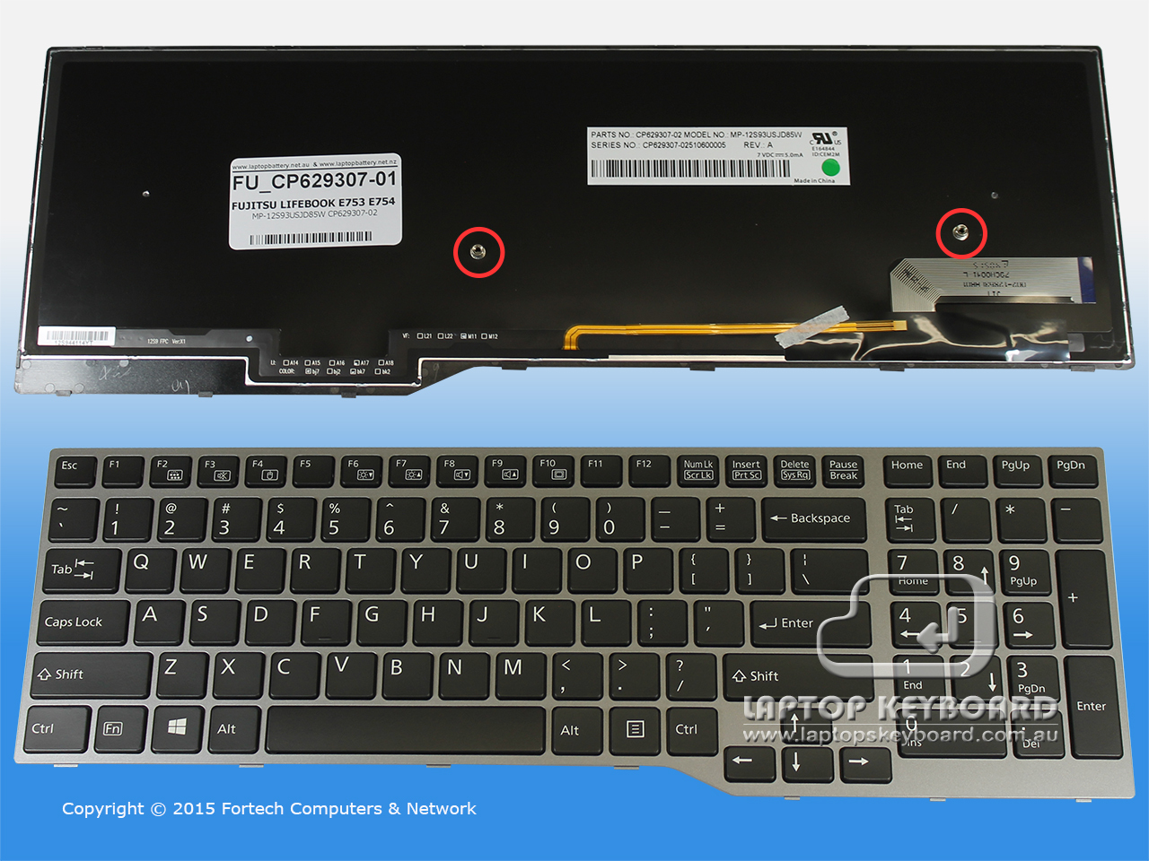 FUJITSU LIFEBOOK E753 E754 US KEYBOARD /BACKLIT CP629307-01 - Click Image to Close