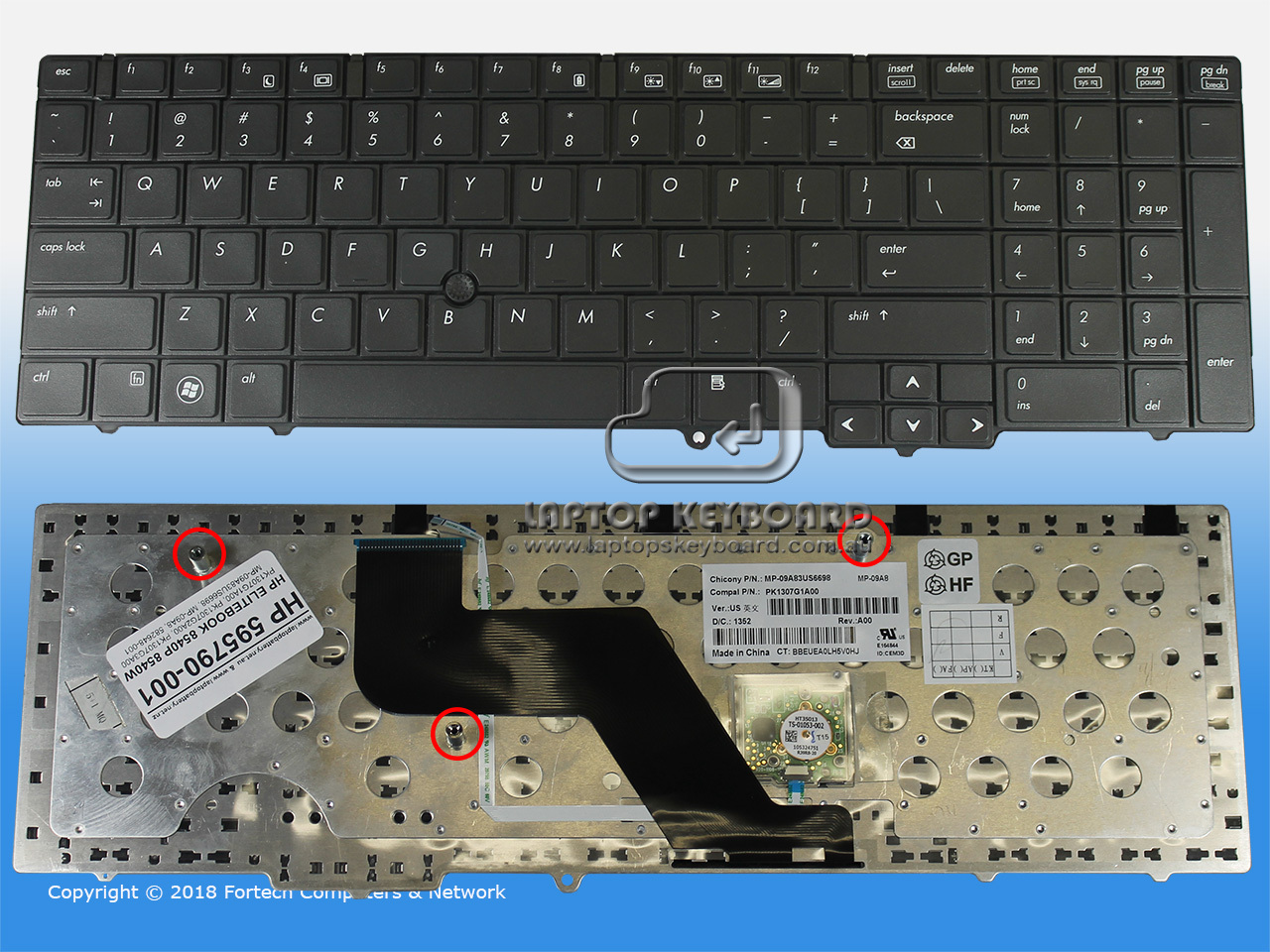 HP COMPAQ ELITEBOOK 8540W US REPLACEMENT KEYBOARD 595790-001 - Click Image to Close