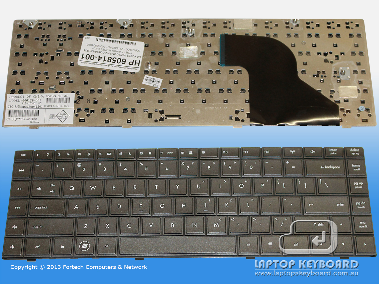 HP 620, 625 COMPAQ 620, 621, 625 15.6INCH KEYBOARD 605814-001 - Click Image to Close