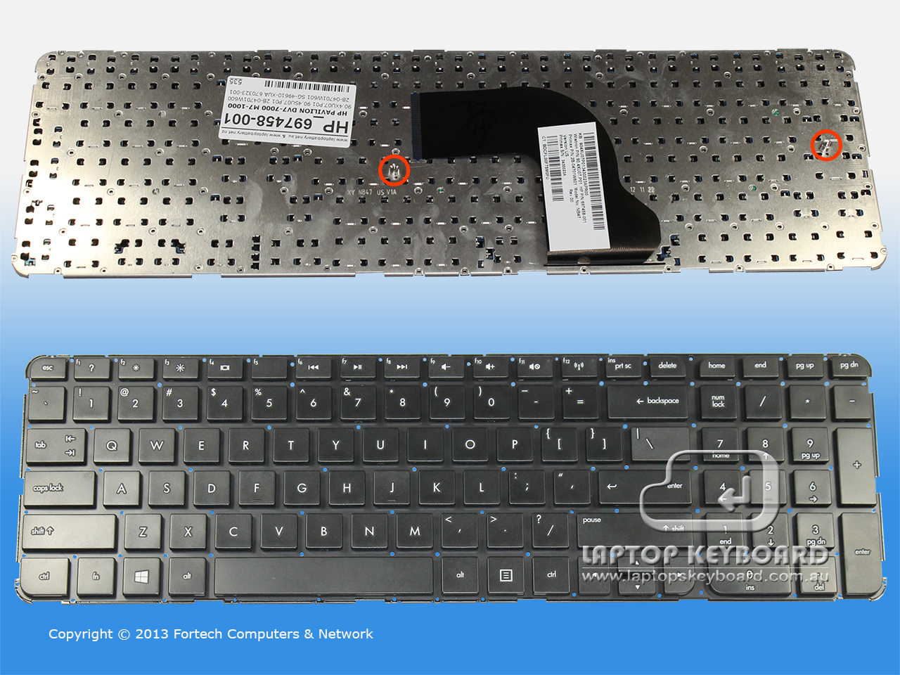 HP PAVILION DV7-7000, DV7T-7000 US KEYBOARD 697458-001 - Click Image to Close