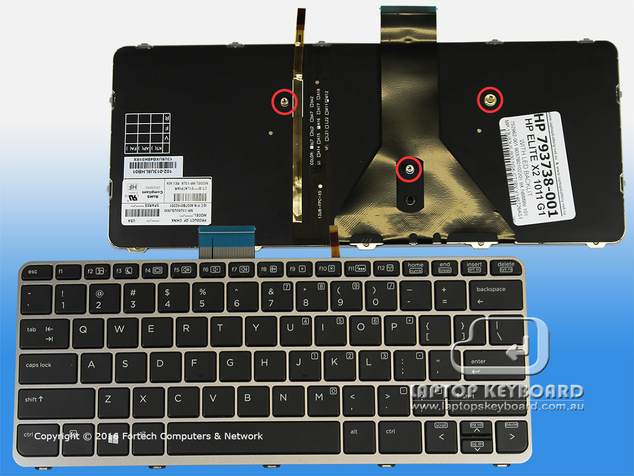 HP ELITE X2 1011 G1 PC REPLACE BACKLIT US KEYBOARD 793738-001 - Click Image to Close