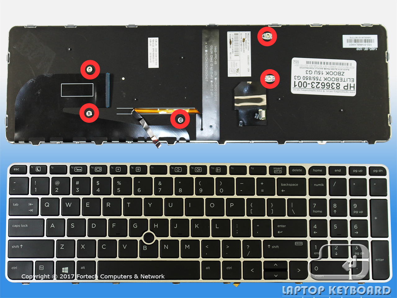 HP ELITEBOOK 755 G3, 850 G3 US BLACK KEYBOARD BACKLIT 836623-001 - Click Image to Close