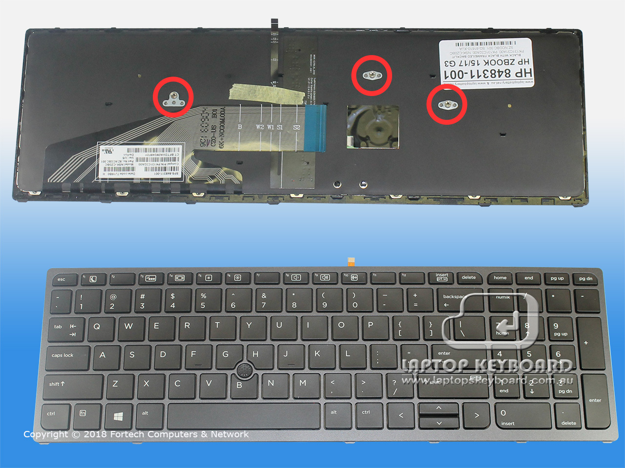 HP ZBOOK 15 G3, 17 G3 REPLACEMENT KEYBOARD BLK/BLT 848311-001 - Click Image to Close