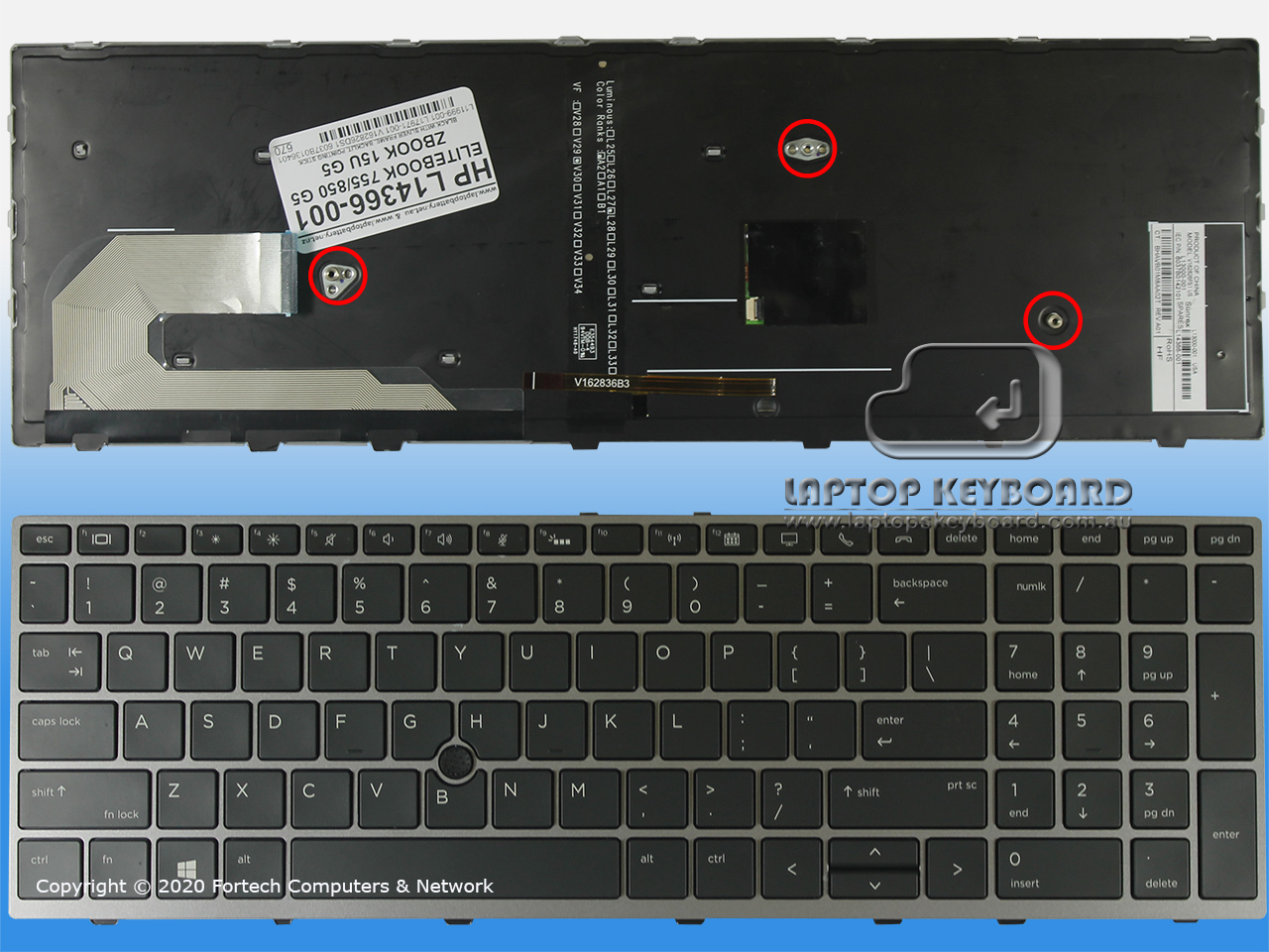 HP ELITEBOOK 755 G5, 850 G5 US BLACK KEYBOARD BACKLIT L14366-001 - Click Image to Close