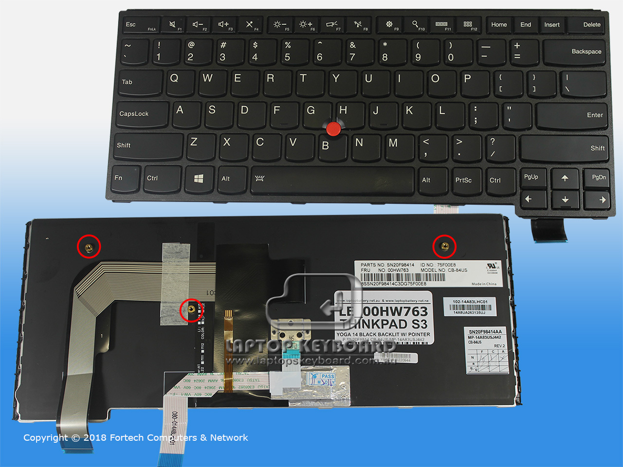 LENOVO THINKPAD S3 YOGA 14 US KEYBOARD BACKLIT BLACK 00HW763 - Click Image to Close