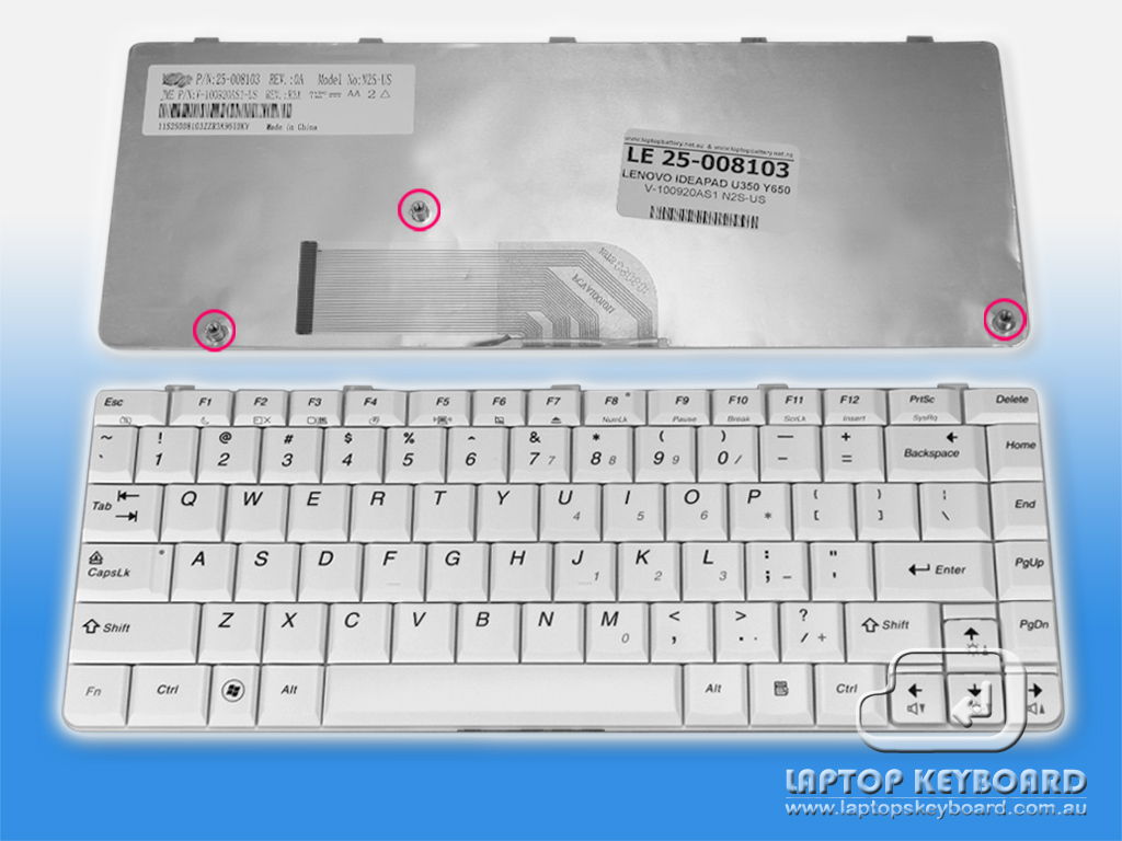 LENOVO IDEAPAD U350, Y650 US WHITE KEYBOARD 25-008103 - Click Image to Close