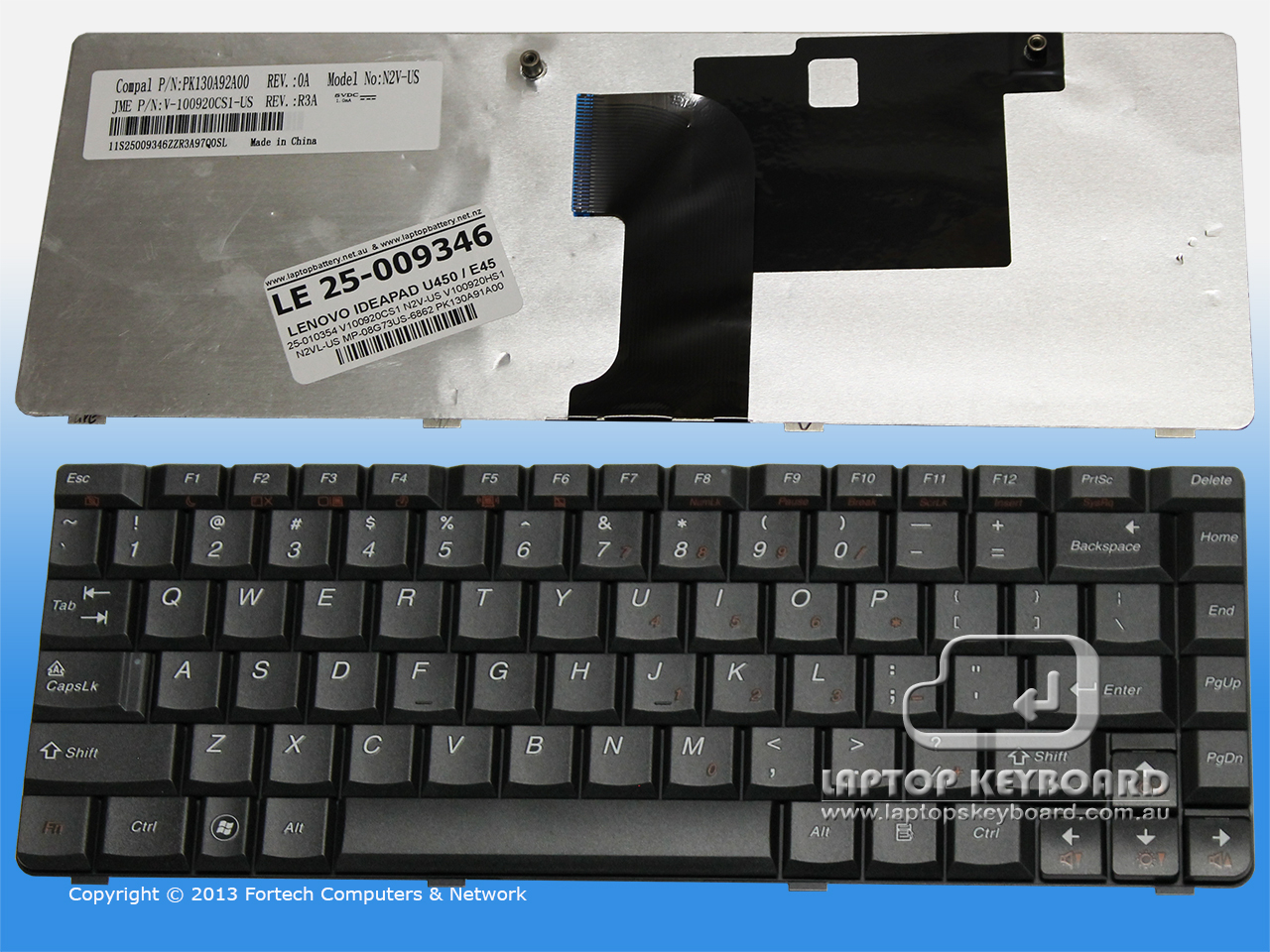 LENOVO IDEAPAD U450 E45 REPLACE US KEYBOARD BLACK 25-009346 - Click Image to Close