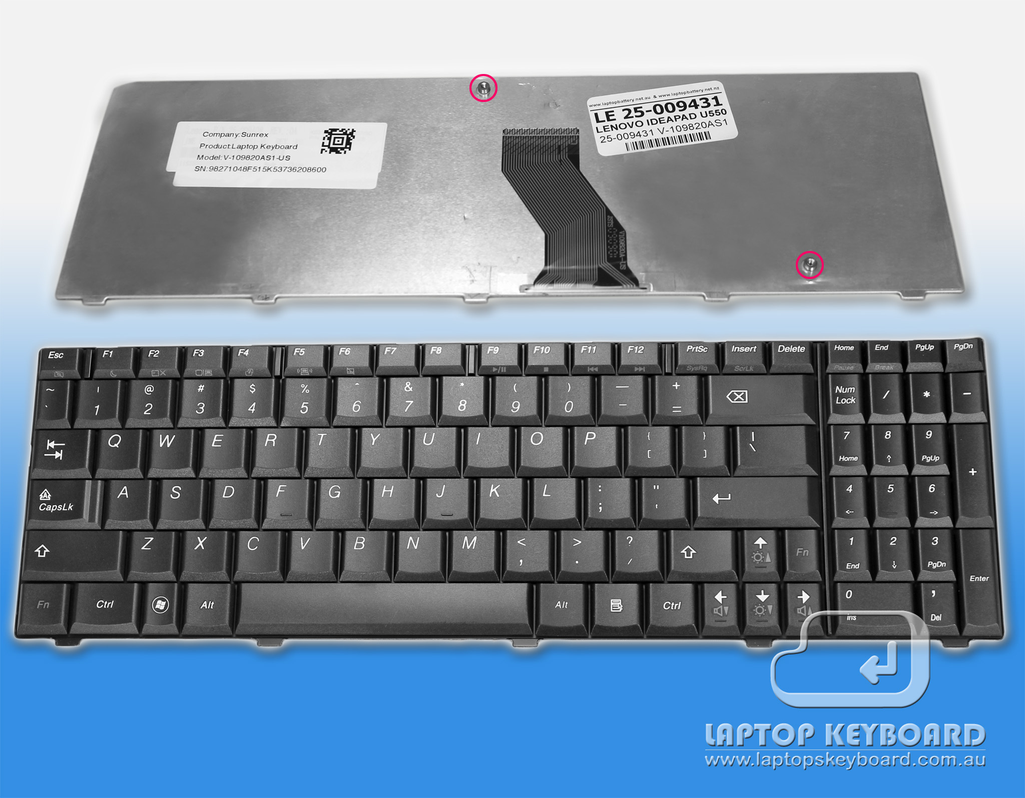 LENOVO IDEAPAD U550 REPLACE US KEYBOARD BLACK 25-009431 - Click Image to Close