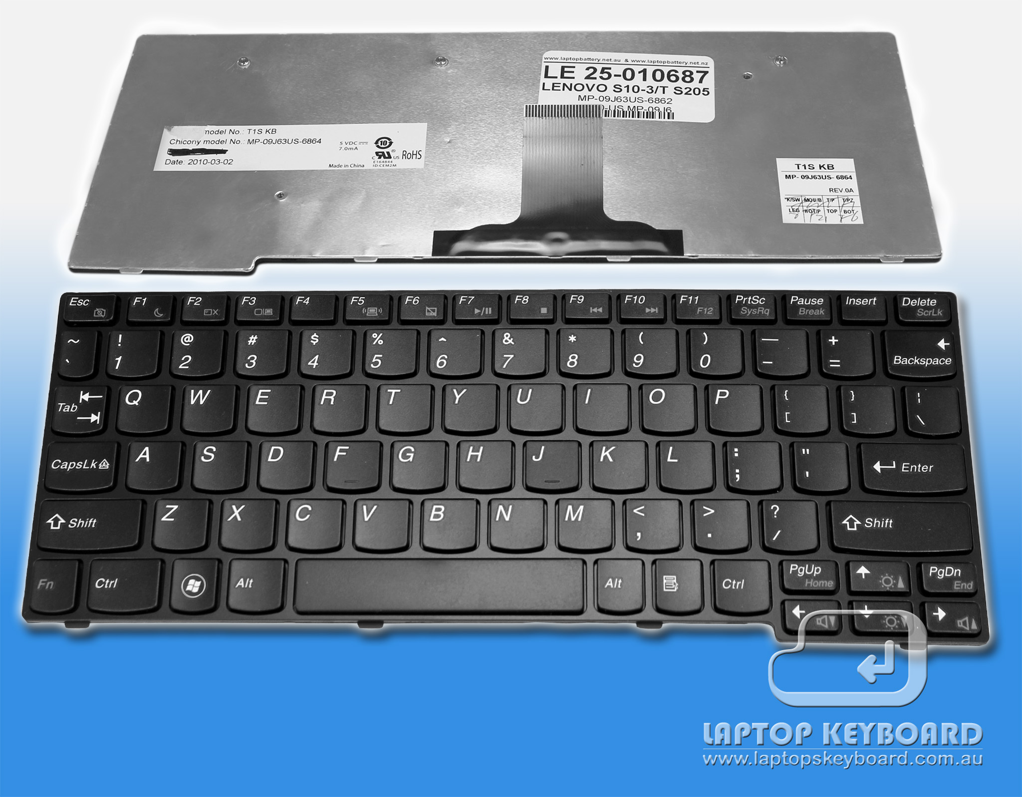 LENOVO IDEAPAD S10-3, S10-3T, S205 US BLACK KEYBOARD 25-010687 - Click Image to Close