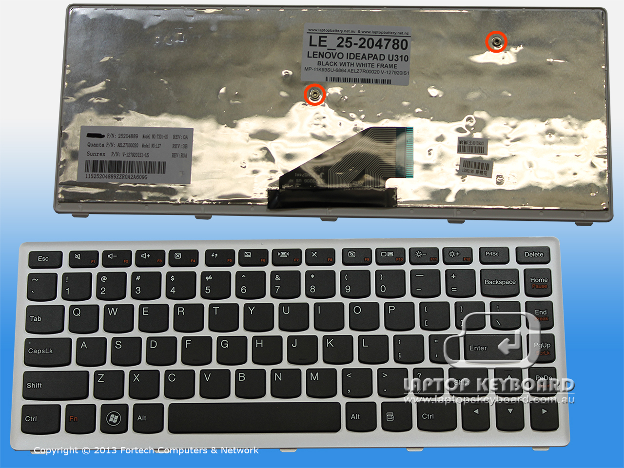 LENOVO IDEAPAD U310 US BLACK WITH WHITE FRAME KEYBOARD 25-204780 - Click Image to Close