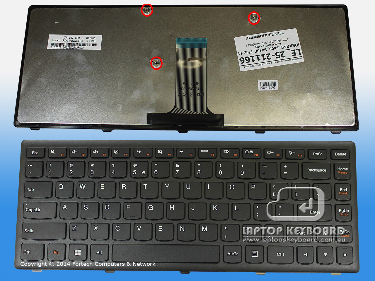 LENOVO IDEAPAD G400S, S410P, FLEX 14 US KEYBOARD BLACK 25-211166 - Click Image to Close