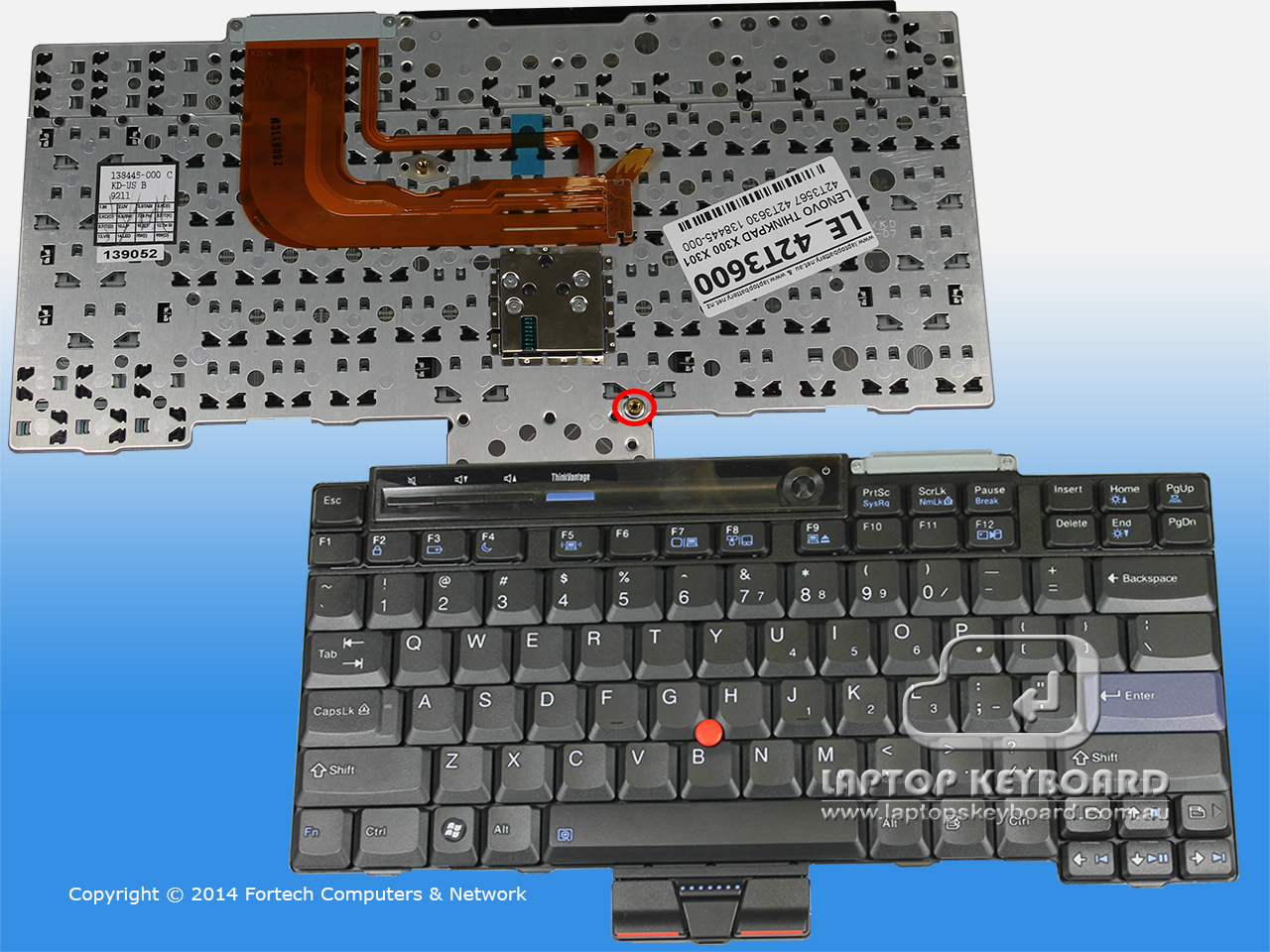 LENOVO THINKPAD X300, X301 US REPLACE KEYBOARD 42T3600 - Click Image to Close