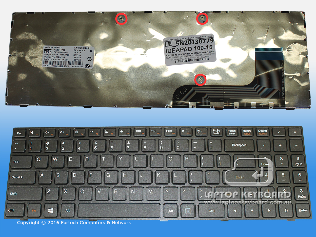 LENOVO IDEAPAD 100-15IBY US KEYBOARD BLACK WITH FRAME 5N20J30779 - Click Image to Close