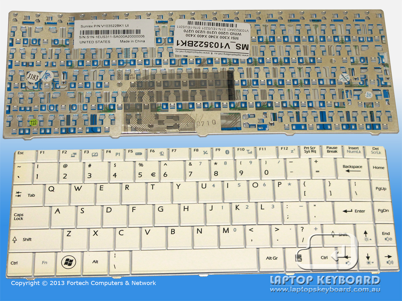 MSI U200 X300 X400 X430 WHITE US KEYBOARD V103522BK1 - Click Image to Close