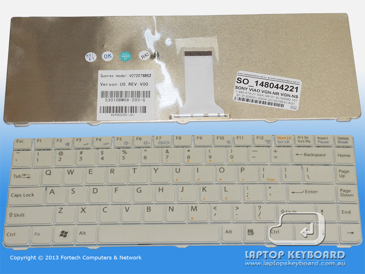 SONY VAIO VGN-NR, VGN-NS US REPLACE KEYBOARD WHITE 1-480-442-21 - Click Image to Close