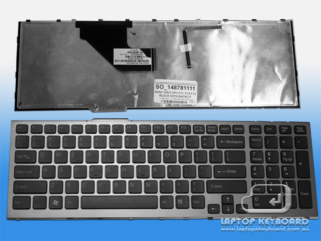 SONY VAIO VPC-F US REPLACE KEYBOARD BLACK BACKLIT 1-487-811-11 - Click Image to Close